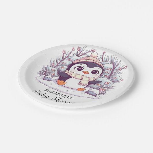 Assiettes En Carton Baby shower de pingouin mignon (Angle)