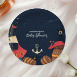 Assiettes En Carton Baby shower de pirates marins<br><div class="desc">Ajoutez une touche de magie maritime à votre baby shower avec notre Ahoy C’est un Boy Pirate Ship Plaques en papier nautique ! Ces assiettes exquises présentent une charmante conception de bateaux de pirates, des détails nautiques comme des ancres et des vagues, et un message amusant "Ahoy It’s a Boy"....</div>