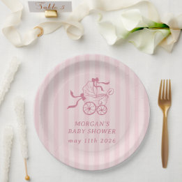 Assiettes En Carton Baby shower de poussette de bébé mignonne Preppy