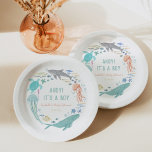 Assiettes En Carton Baby shower de requin baleine<br><div class="desc">Sous la mer " Ahoy ! C'est un garçon" baby shower plaques en papier.</div>