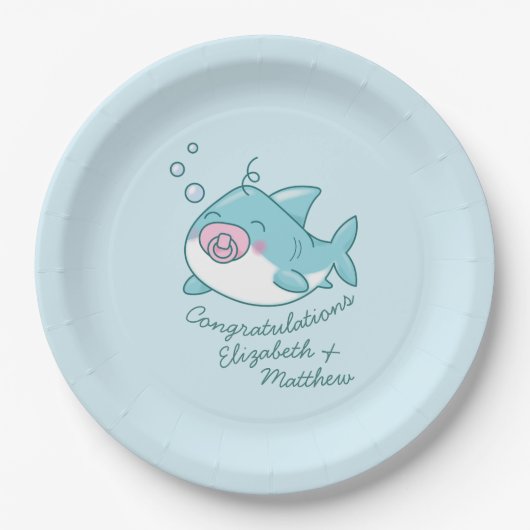 Assiettes En Carton Baby shower de requin mignon Kawaii fille rose (Devant)