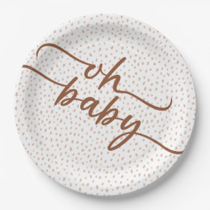 Assiettes En Carton baby shower de script Brown "Oh Baby"