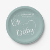 Assiettes En Carton Baby shower de script minimal vert (Devant)