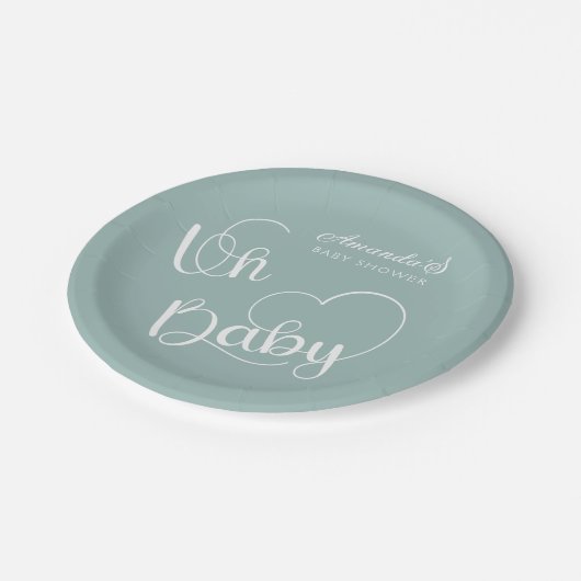 Assiettes En Carton Baby shower de script minimal vert (Angle)