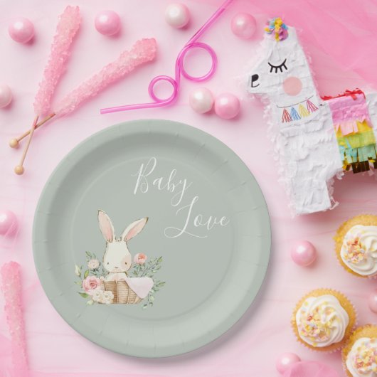 Assiettes En Carton Baby shower de script Sage Green Baby Love (Fête)