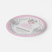 Assiettes En Carton Baby shower de singe rose, gris blanc (Angle)