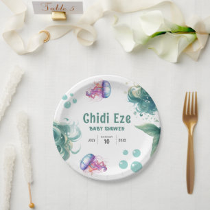 Assiettes En Carton Baby shower de sirène couleur méduse aquarelle