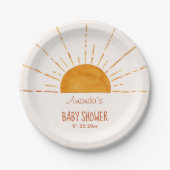 Assiettes En Carton Baby shower de soleil jaune Boho (Devant)