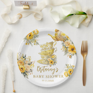 Assiettes En Carton Baby shower de tasses Floral Jaune