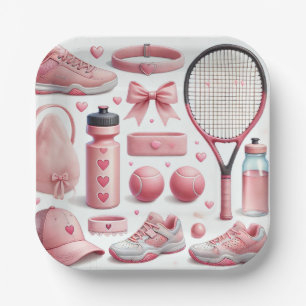 Assiettes En Carton Baby shower de tennis pour bébé fille rose thème