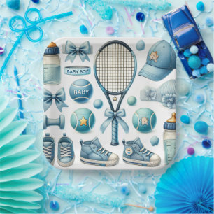 Assiettes En Carton Baby shower de tennis pour bébé garçon bleu thème