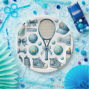 Assiettes En Carton Baby shower de tennis pour bébé garçon bleu thème