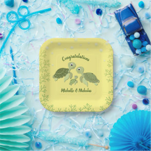Assiettes En Carton Baby shower de tortue de mer Plaques en papier jau