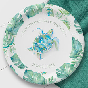 Assiettes En Carton Baby shower de tortue de mer tropicale personnalis