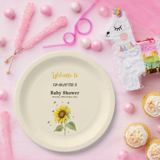 Assiettes En Carton Baby shower de tournesol et papillons d'aquarelle (Fête)