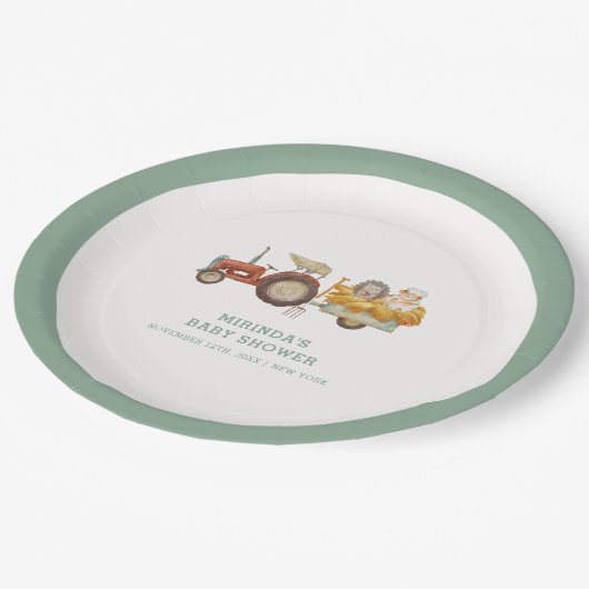 Assiettes En Carton Baby shower de tracteur de ferme de hérisson migno (Angle)