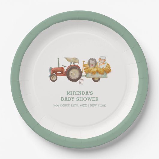 Assiettes En Carton Baby shower de tracteur de ferme de hérisson migno (Devant)