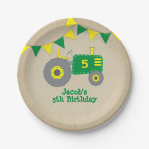 Assiettes En Carton Baby shower de tracteur rustique vert et jaune