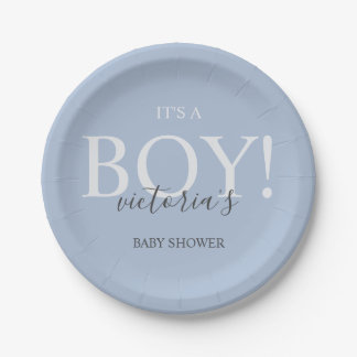 Assiettes En Carton Baby shower de Typographie Whimsical Moderne Bleu 