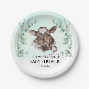 Assiettes En Carton Baby shower de Vache de ferme Eucalyptus