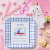 Assiettes En Carton Baby shower de vérification bleu bateau à voile Wa (Fête)