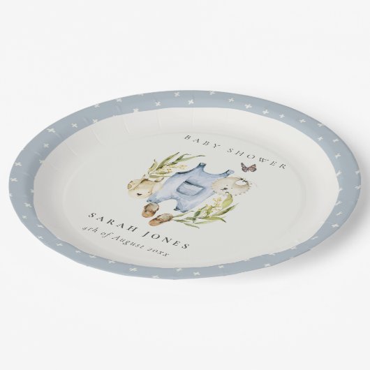 Assiettes En Carton Baby shower de Vêtements pour garçon en feuillage (Angle)