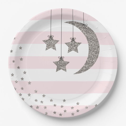 Assiettes En Carton baby shower décoré parties scintillant d'argent ro (Devant)