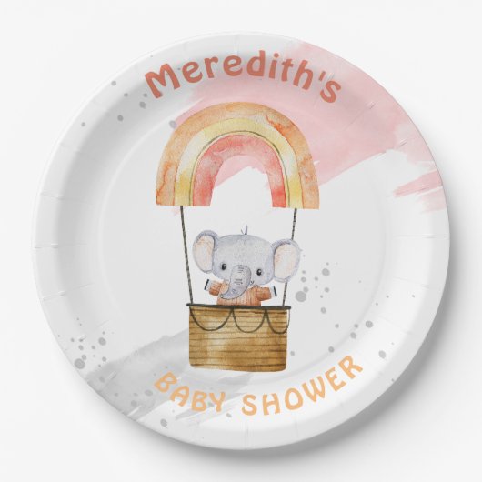 Assiettes En Carton Baby shower d'éléphant bébé, Plaques en papier (Devant)