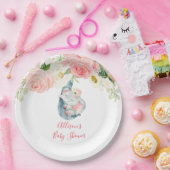 Assiettes En Carton Baby shower d'éléphant blanc rose pâle (Fête)