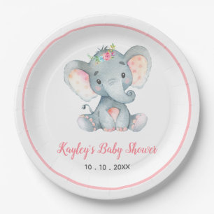 Assiettes En Carton Baby shower d'éléphant de bébé de fille (flora