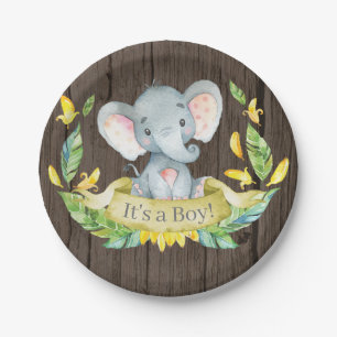 Assiettes En Carton Baby shower d'éléphant de garçon rustique Plaque d