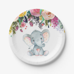 Assiettes En Carton Baby shower d'éléphant Floral Plaque de papier r