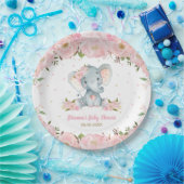 Assiettes En Carton Baby shower d'éléphant floral rose vif (Fête)