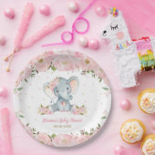 Assiettes En Carton Baby shower d'éléphant floral rose vif (Fête)