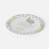 Assiettes En Carton Baby shower d'éléphant jaune, gris blanc (Angle)