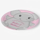Assiettes En Carton Baby shower d'éléphant rose (Angle)
