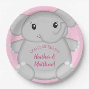 Assiettes En Carton Baby shower d'éléphant rose