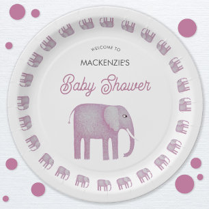 Assiettes En Carton Baby shower d'éléphant rose