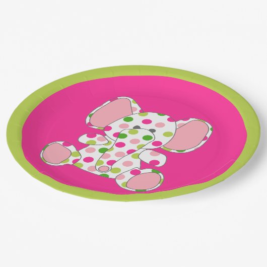 Assiettes En Carton Baby shower d'éléphant rose (Angle)
