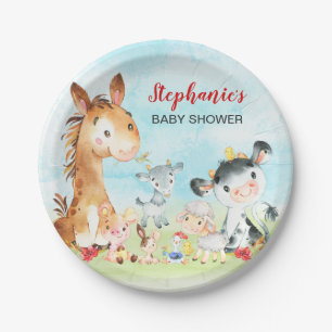 Assiettes En Carton Baby shower des animaux de ferme aquarelle