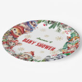Assiettes En Carton Baby shower des animaux de la forêt de Noël d'hive (Angle)