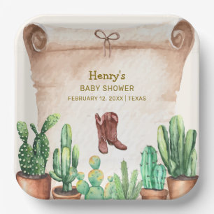Assiettes En Carton Baby shower des Bottes Cactus Cowboy du désert vin