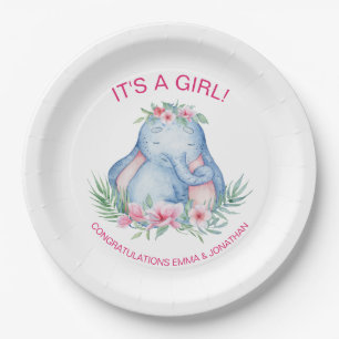Assiettes En Carton Baby shower des fleurs tropicales des éléphants de