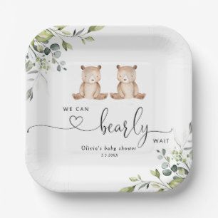Assiettes En Carton Baby shower des ours jumeaux Eucalyptus