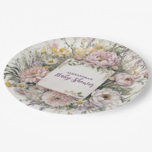 Assiettes En Carton Baby shower des papillons Fleurs sauvages Boho (Angle)