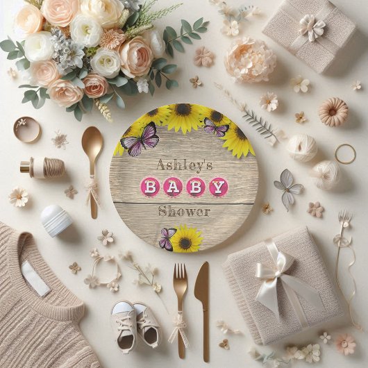 Assiettes En Carton Baby shower des papillons rose tournesol