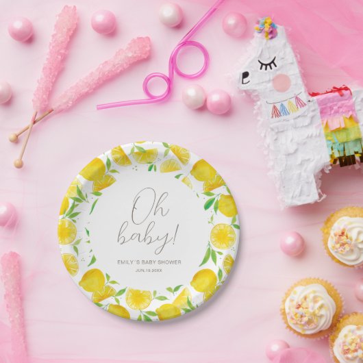 Assiettes En Carton Baby shower d'été de l'aquarelle citron (Fête)
