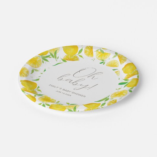 Assiettes En Carton Baby shower d'été de l'aquarelle citron (Angle)