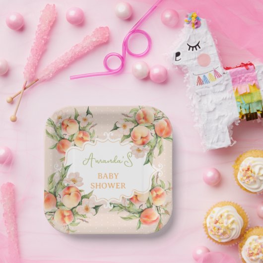 Assiettes En Carton Baby shower d'été de l'aquarelle Florale Peach (Fête)