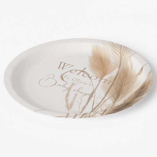 Assiettes En Carton Baby shower d'herbe de Boho Pampas (Angle)